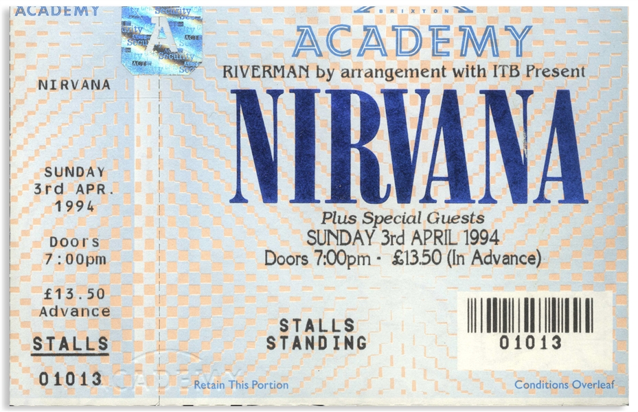 Nirvana Concert Ticket From 3 April 1994 in London